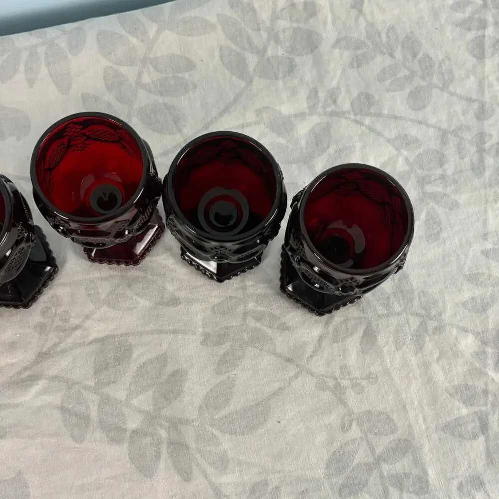 Avon Cape Cod Ruby Red Footed Cordial Glasses Set of 5 Vintage